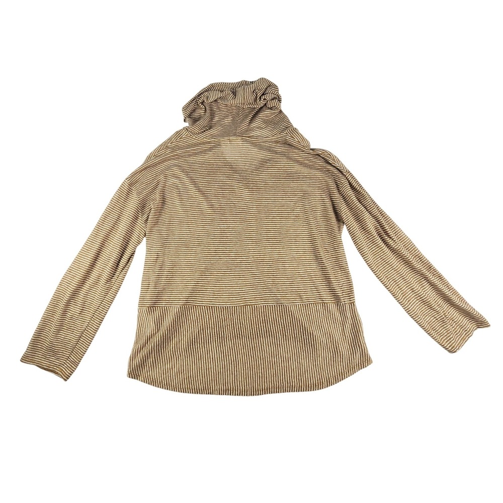 C&C California Striped Linen Hoodie Women XL Tan White Roll Tab Sleeve Pullover - Picture 3 of 9